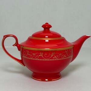 Teavana Ruby Filigree Teapot Fine Bone China Gold Scrollwork